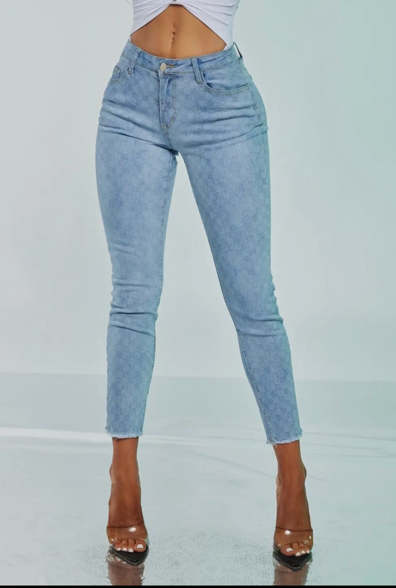 Checkered Ankle Jeans Spandex