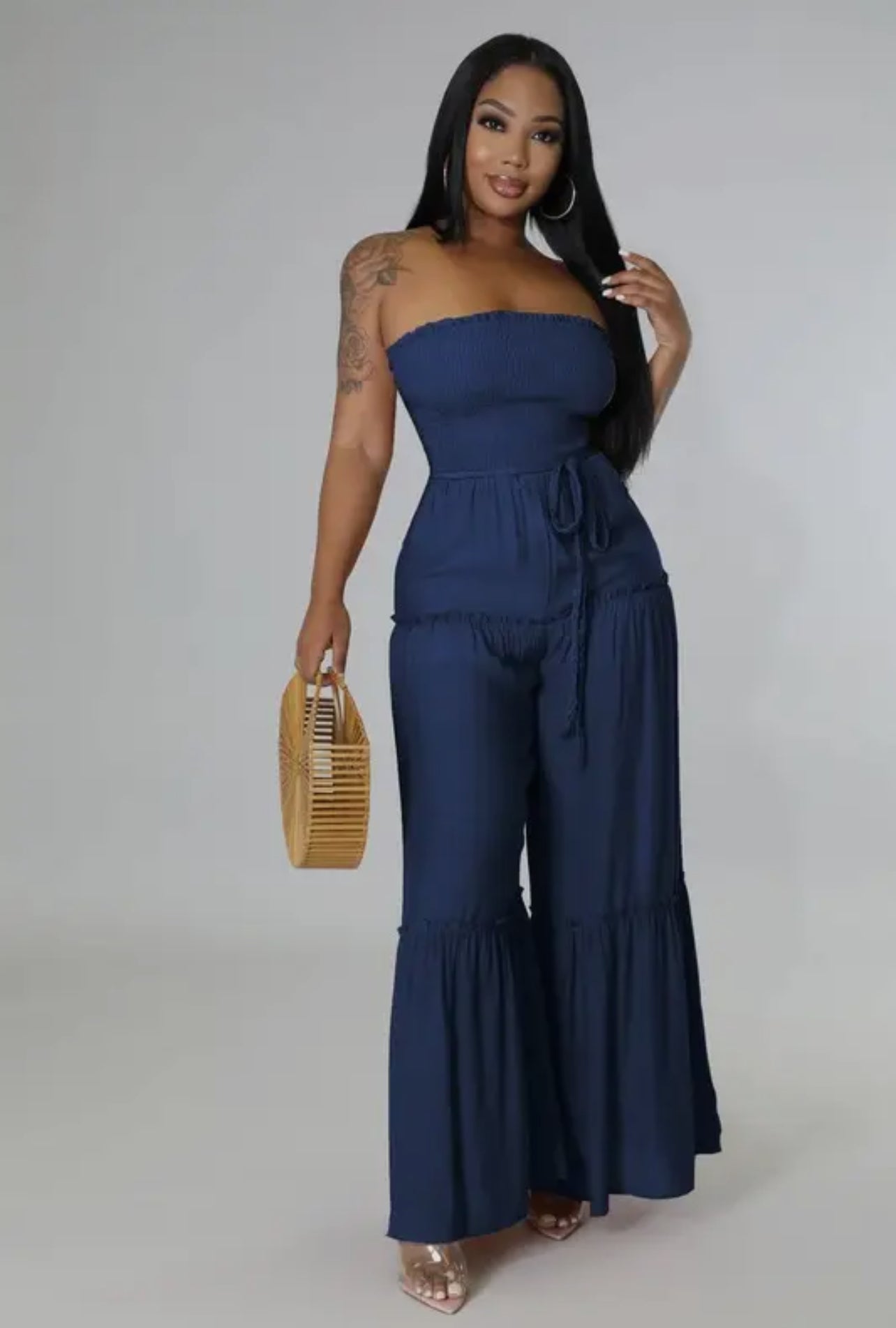 Wide Leg Jumpsuits with Waist Tie