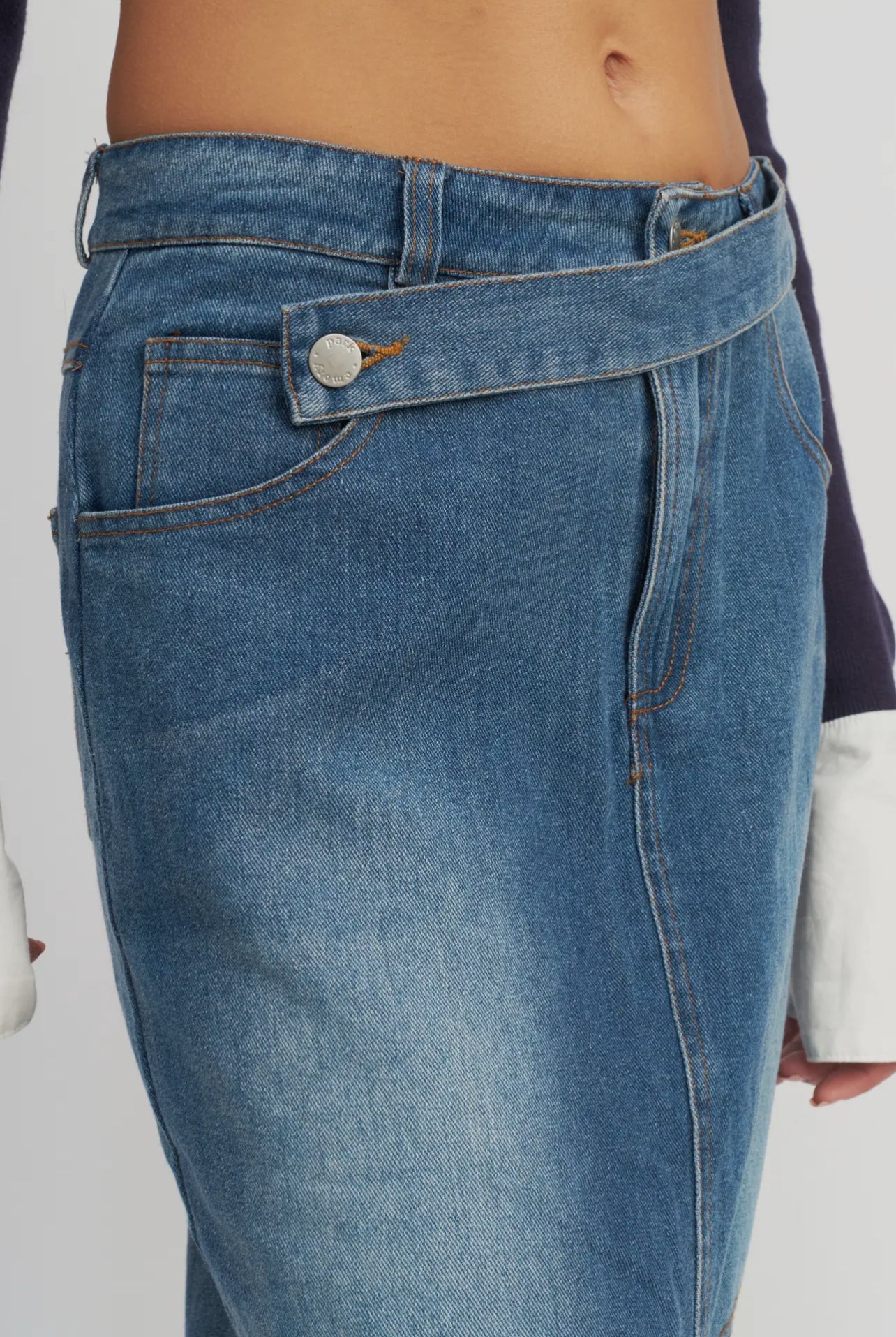 Belt Detail Denim Skirt with Front Slit