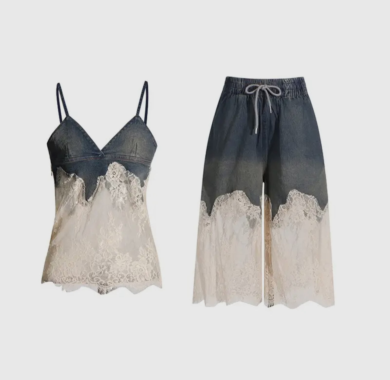 Sexy Lace Suspender Top &
Denim Shorts Set