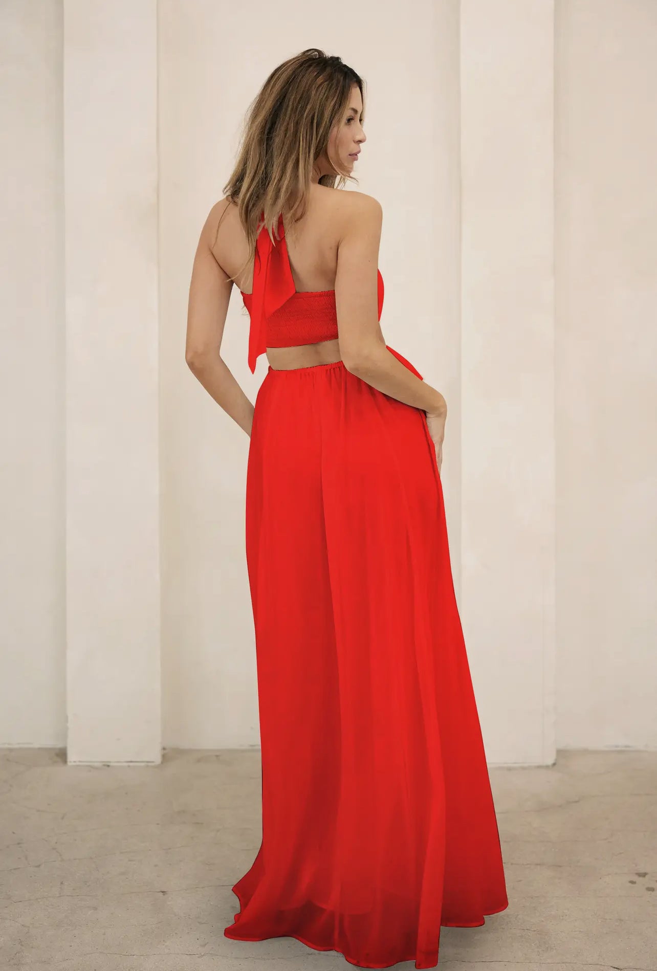 Rosette Detail Cut-Out Ruffled
Maxi Dress