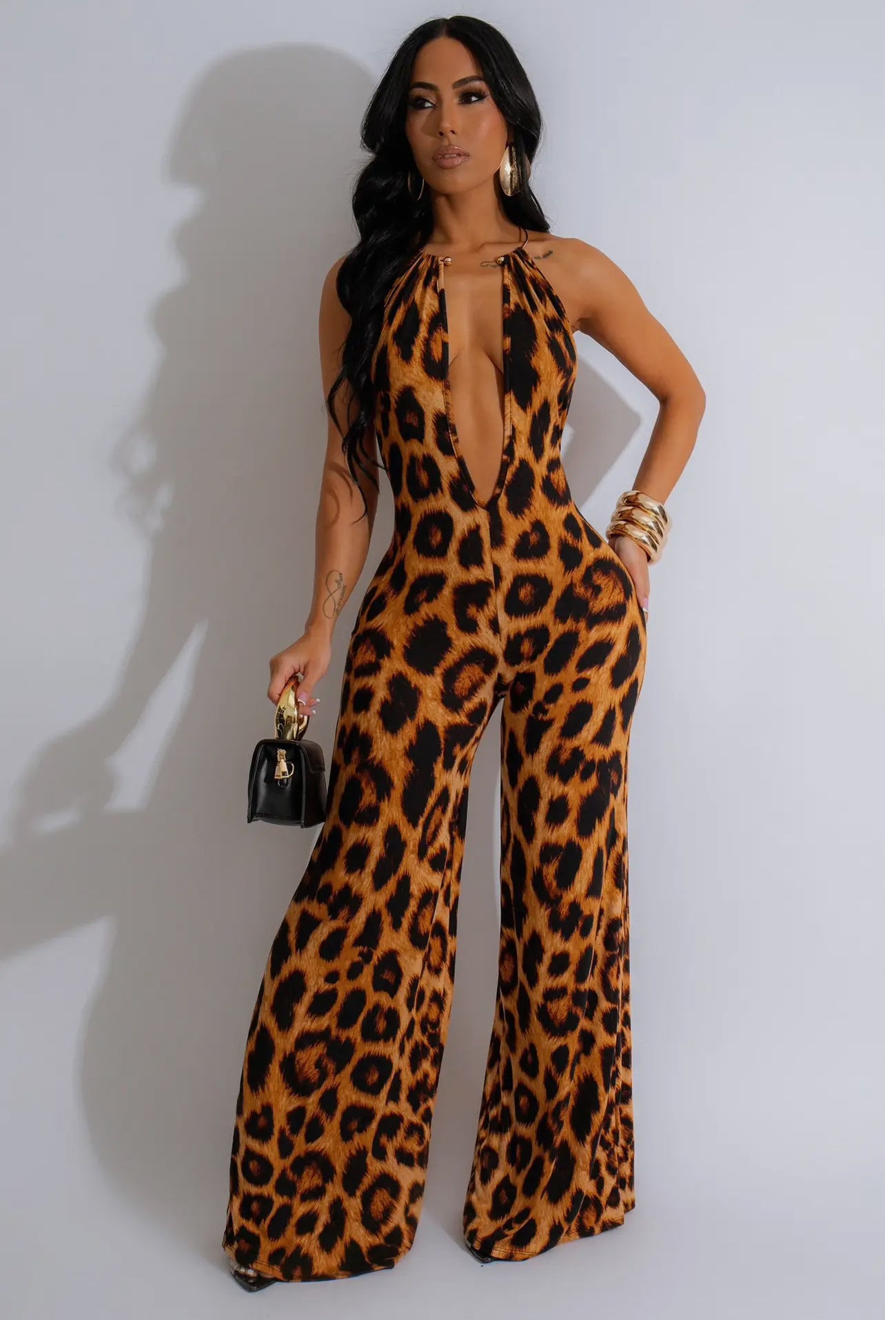 Leopard Print Plunging
Neckline Jumpsuit