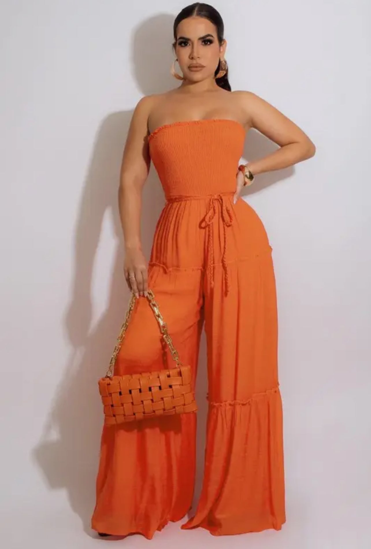 Wide Leg Jumpsuits with Waist Tie