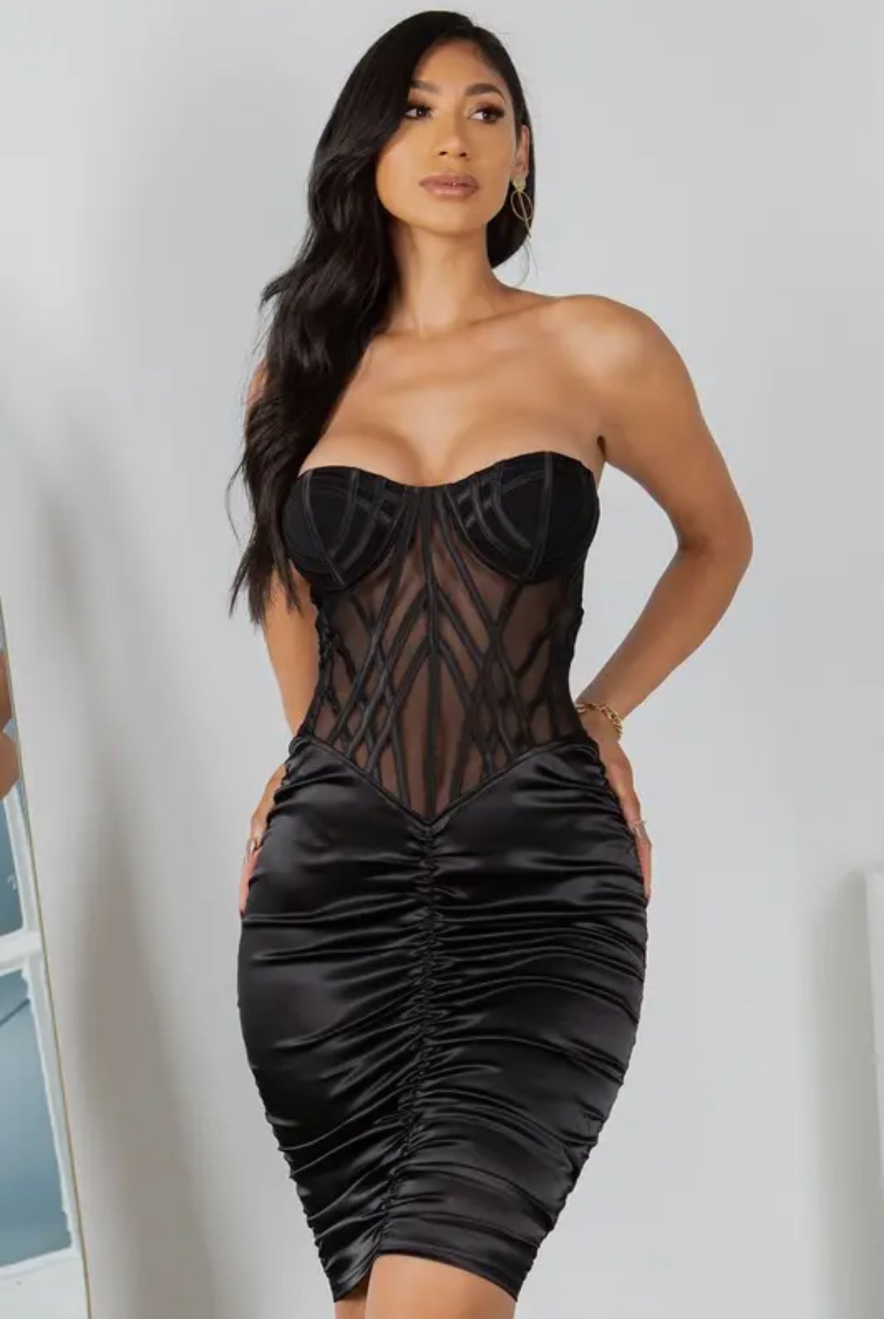 RUCHE Strapless Midi Dress