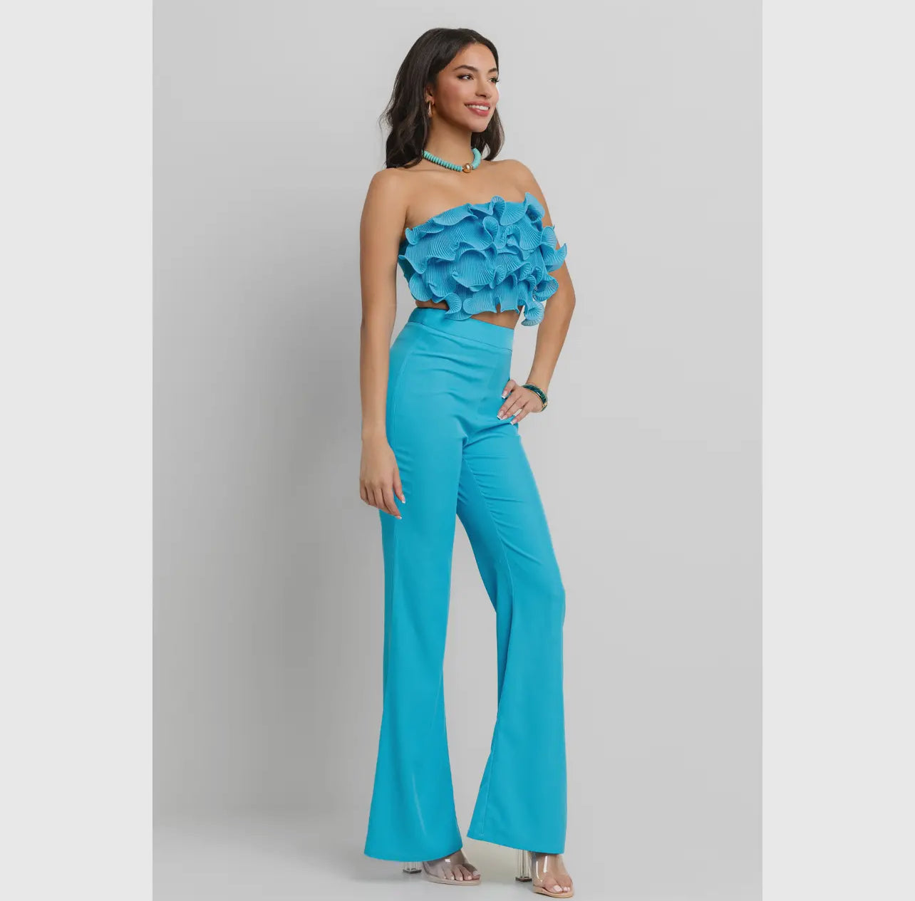 Ruffle Tube Top with Matching Pants Set