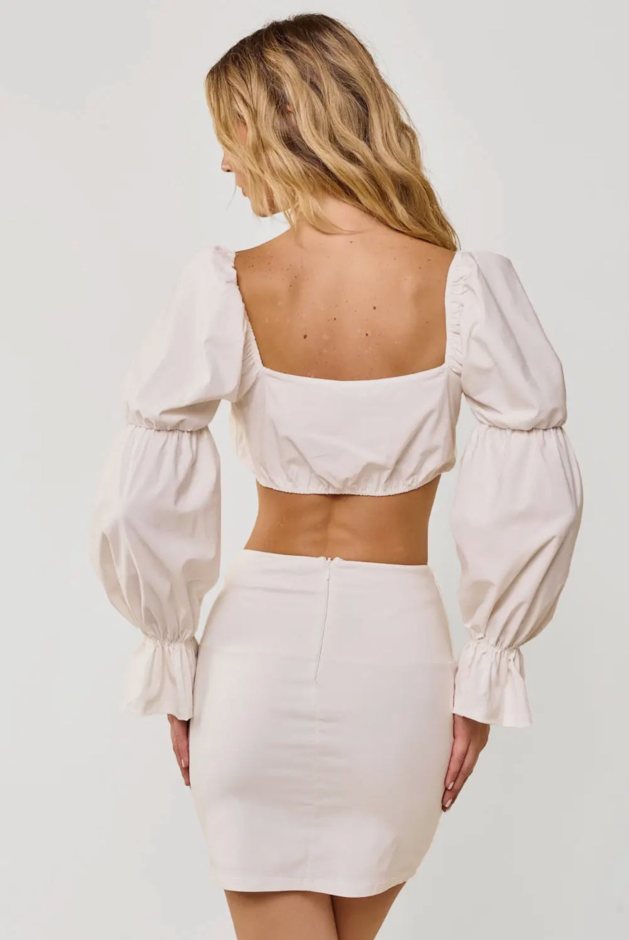 Long Puff Sleeve Crop Top with Mini Skirt