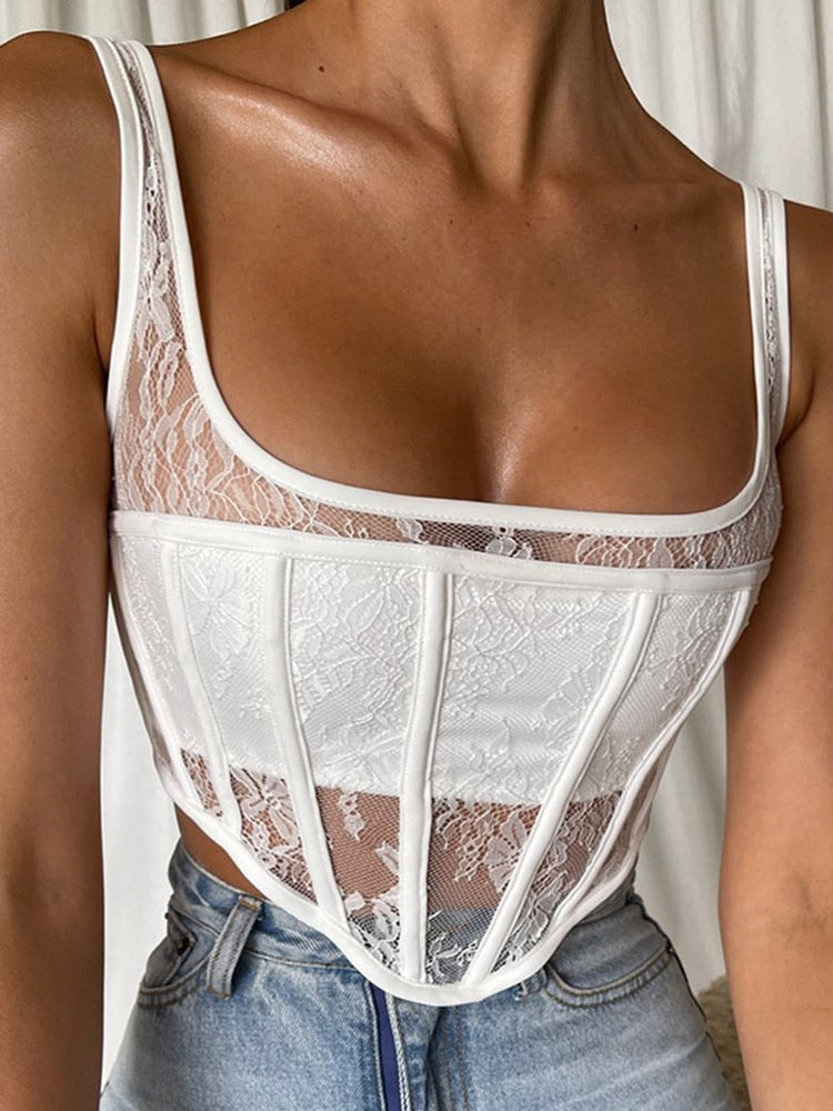 Korse elegante me dantella transparente seksi