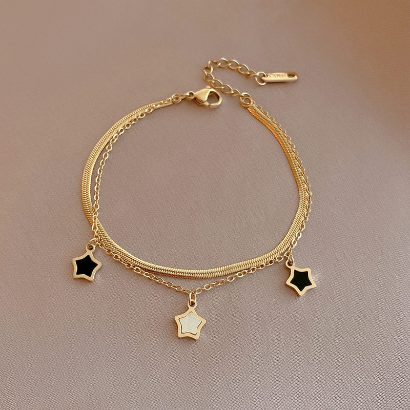 Stainless Steel Layered Golden Pendant Bracelet