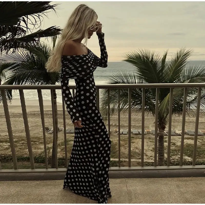 Polka dot off shoulder dress