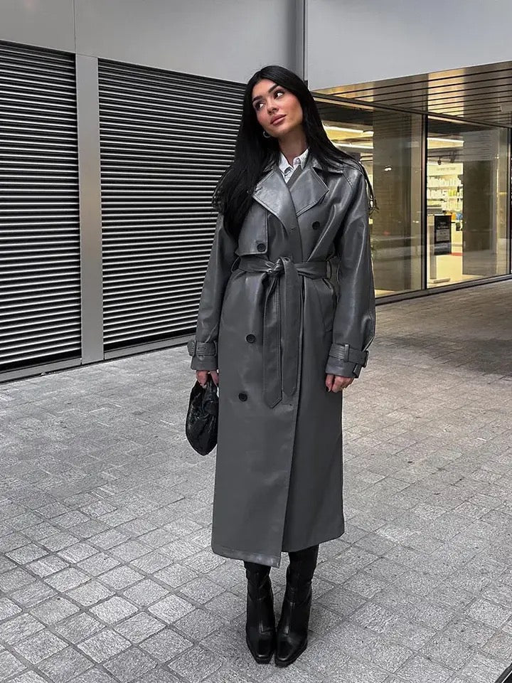 Belt leather coat