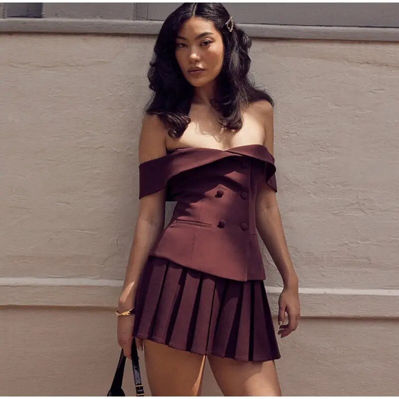 Pleated mini skirt set