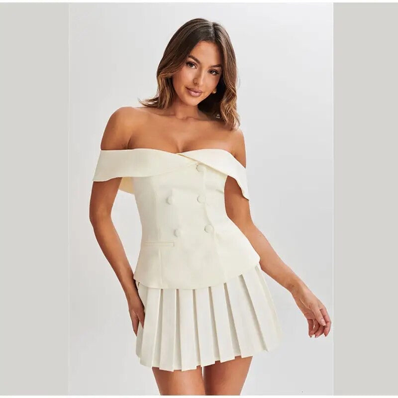 Pleated mini skirt set