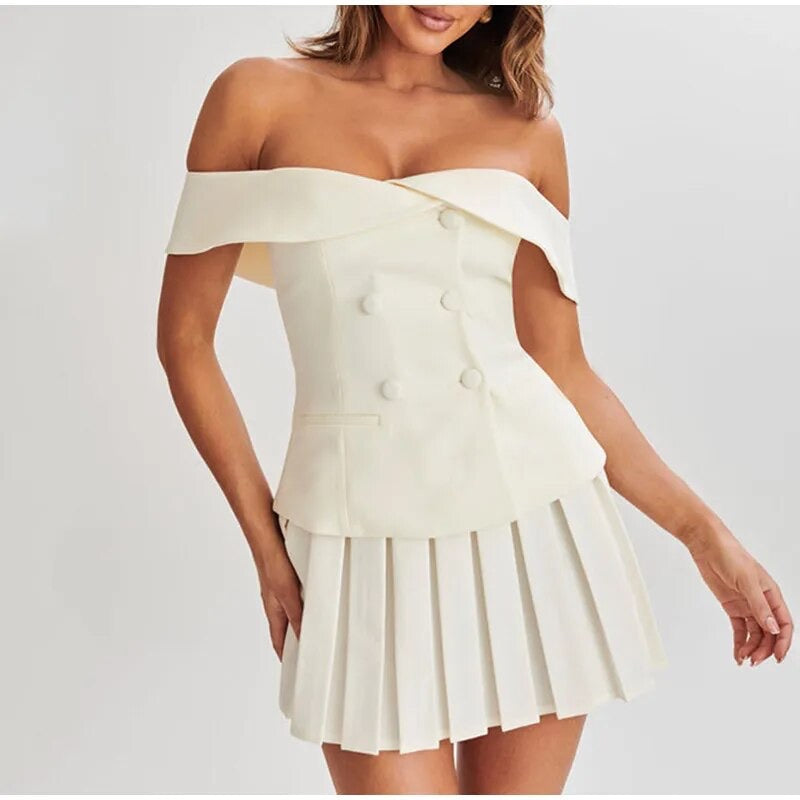 Pleated mini skirt set