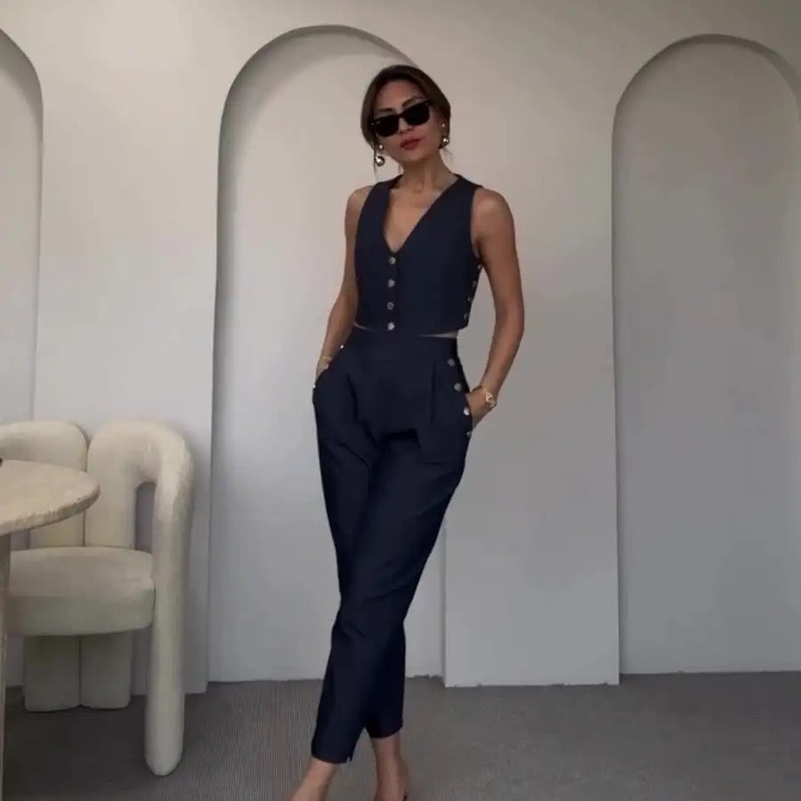 Deep V Vest + Casual Pants Suit