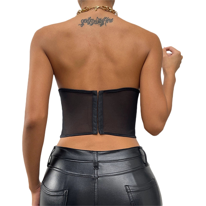 Sexy Mesh Slim Fit off Shoulder Mbështjellje gjoksi Rrjetë Slim Fit off-Shoulder Tube Top Femra