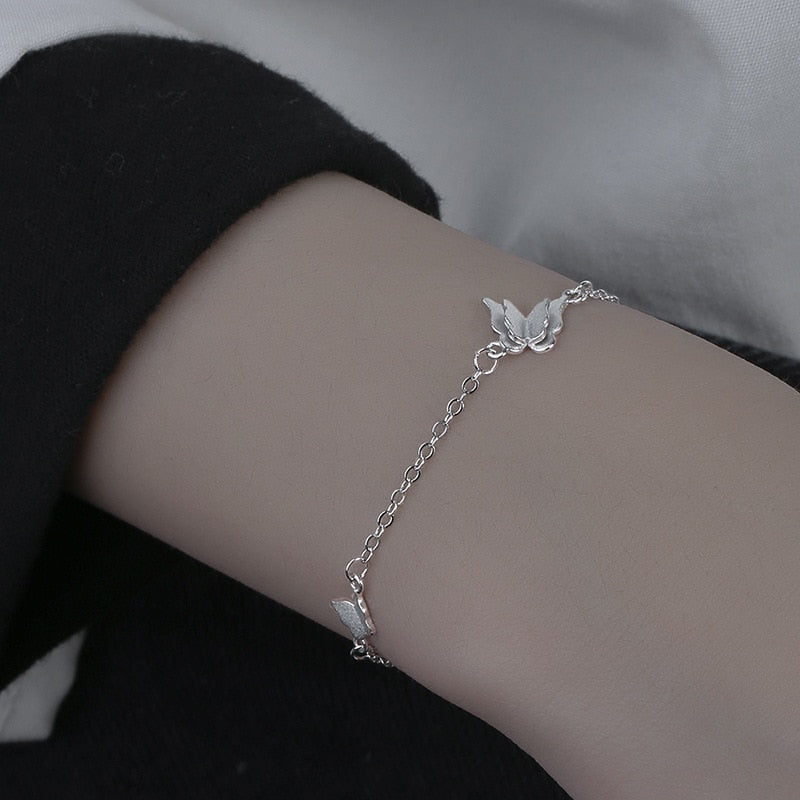 925 Sterling Silver Diamond-Studded Butterfly Bracelet