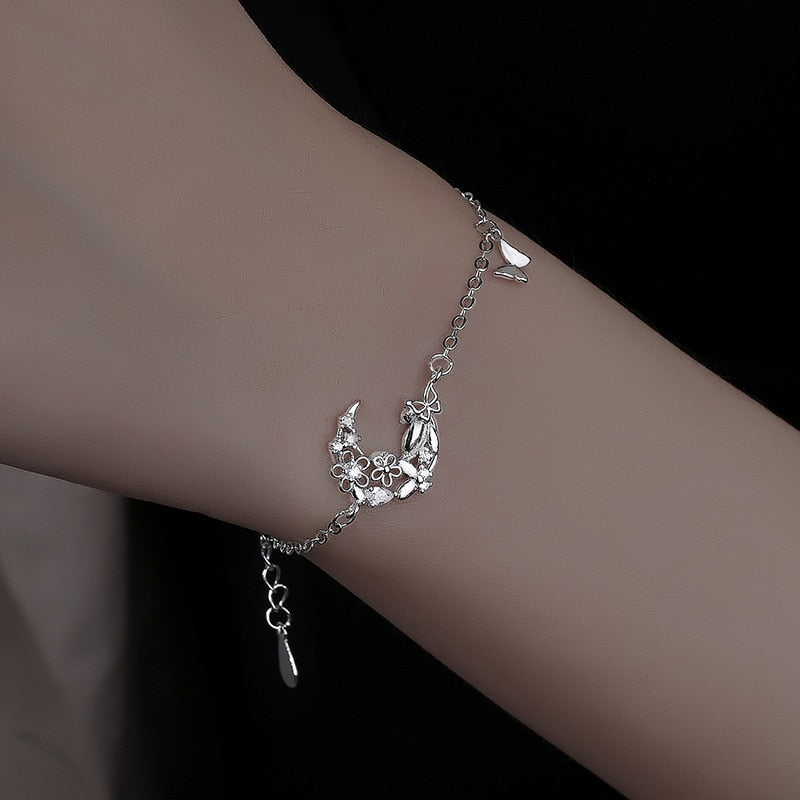 925 Sterling Silver Diamond-Studded Butterfly Bracelet