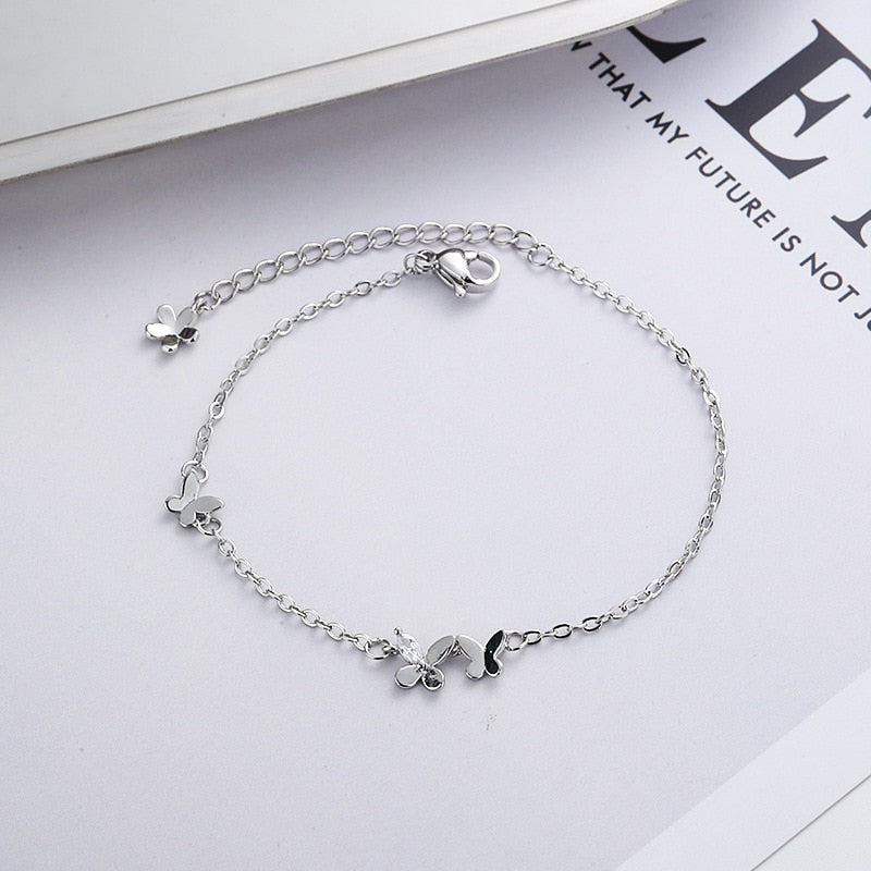 925 Sterling Silver Diamond-Studded Butterfly Bracelet