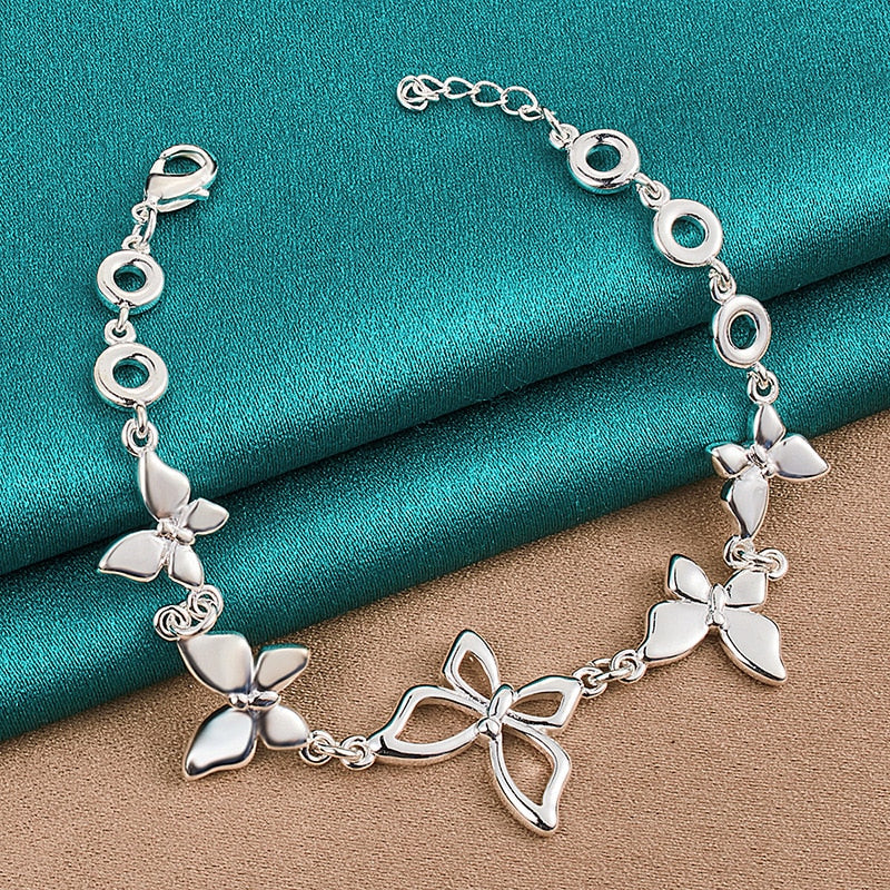 925 Sterling Silver Diamond-Studded Butterfly Bracelet