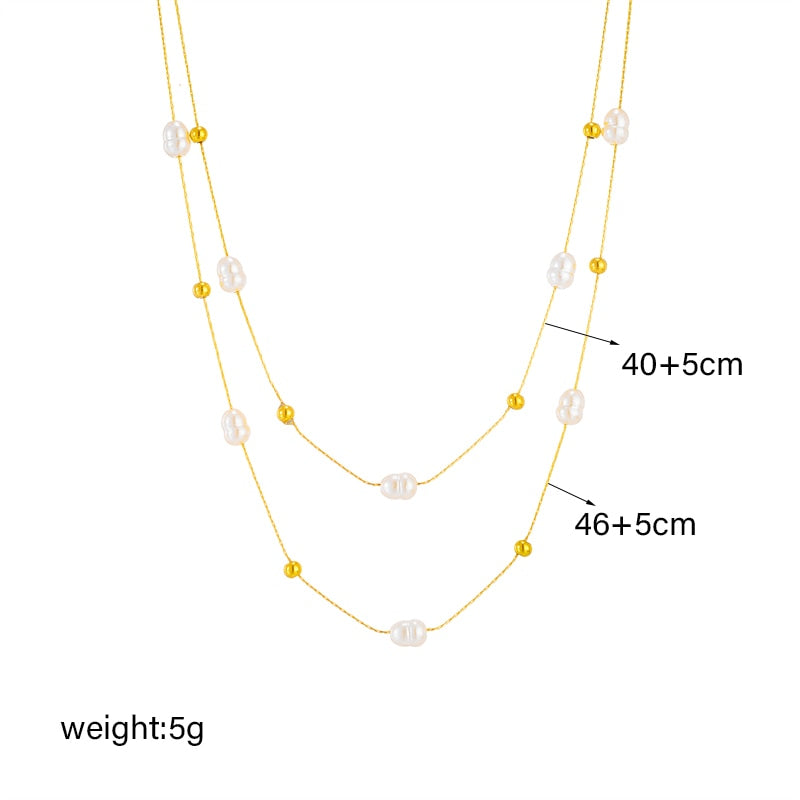 Stainless Steel Double Layer Pearl Necklace