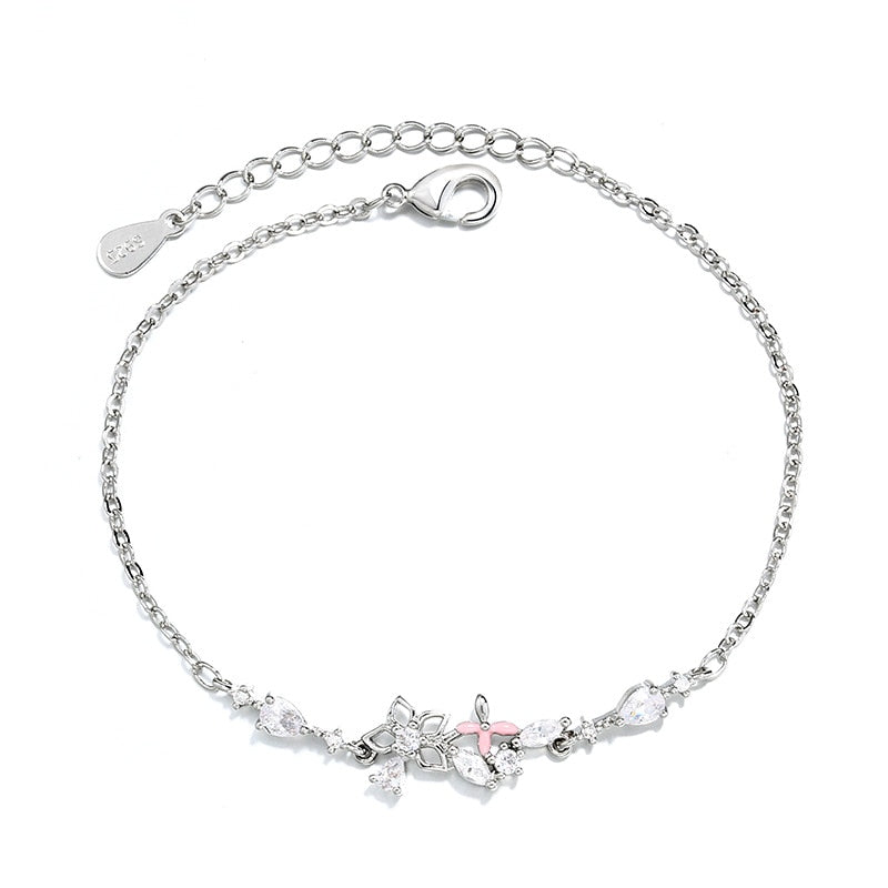 925 Sterling Silver Diamond-Studded Butterfly Bracelet