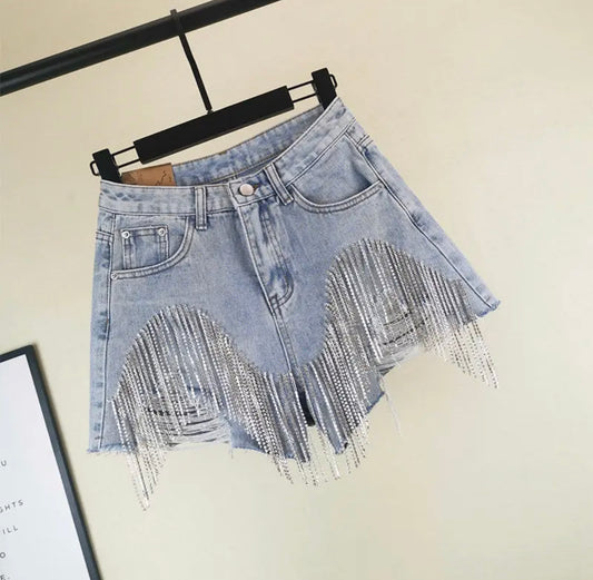 Diamond denim shorts