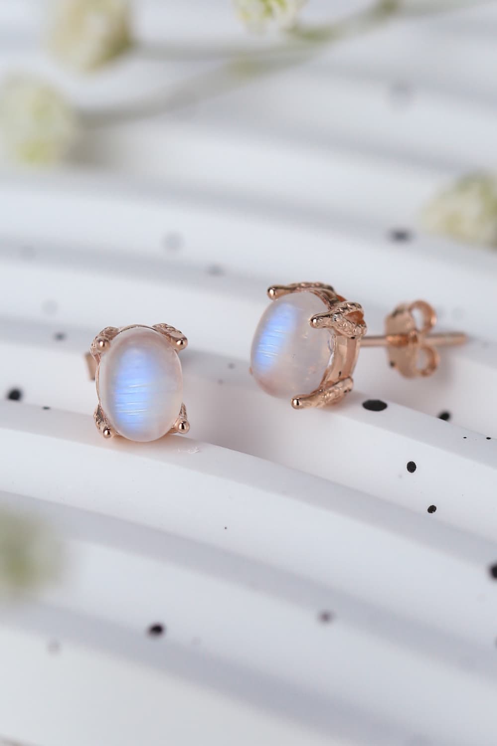 High Quality Natural Moonstone 925 Sterling Silver Stud Earrings